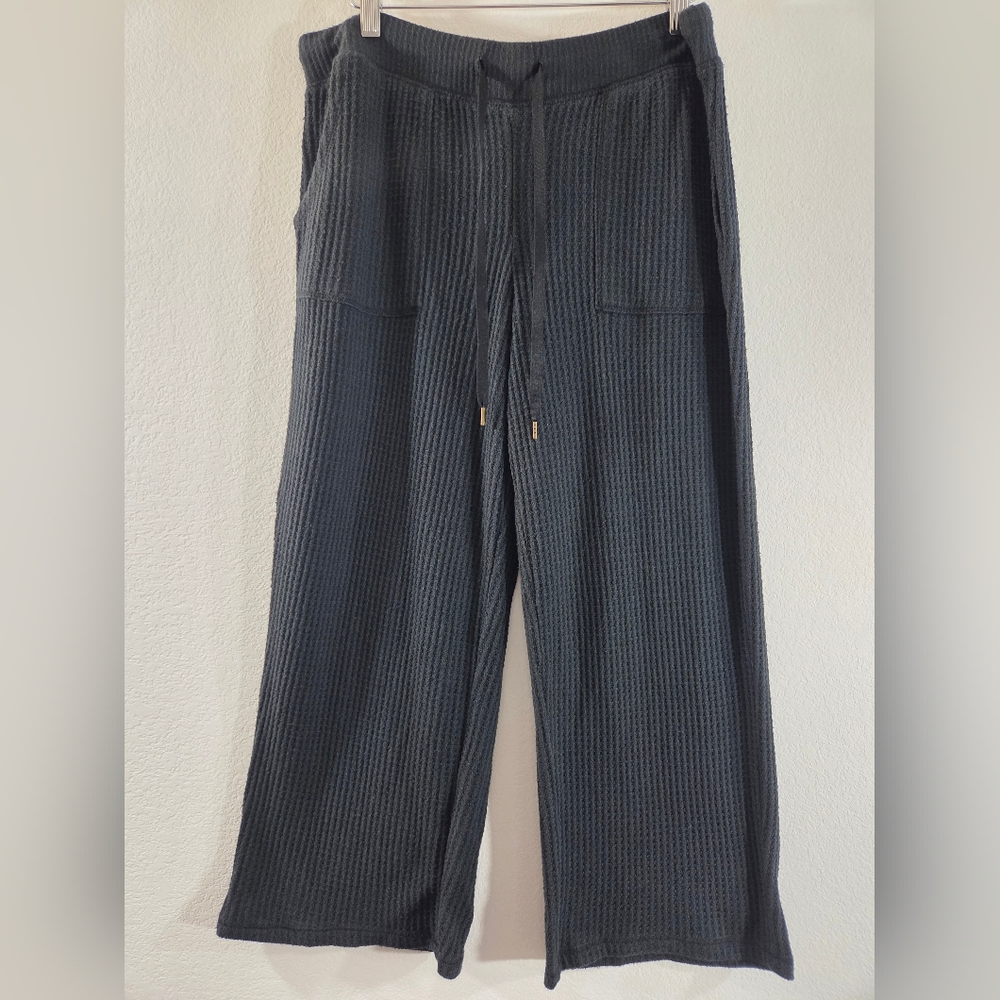 J. CREW Black Waffle Knit Cropped Wide Leg Cozy Lounge Soft Pajama Sleep Bottoms